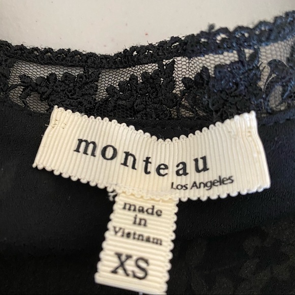 NEW Monteau Black and beige graphic floral tank top lace lined straps Size XS - Picture 2 of 7